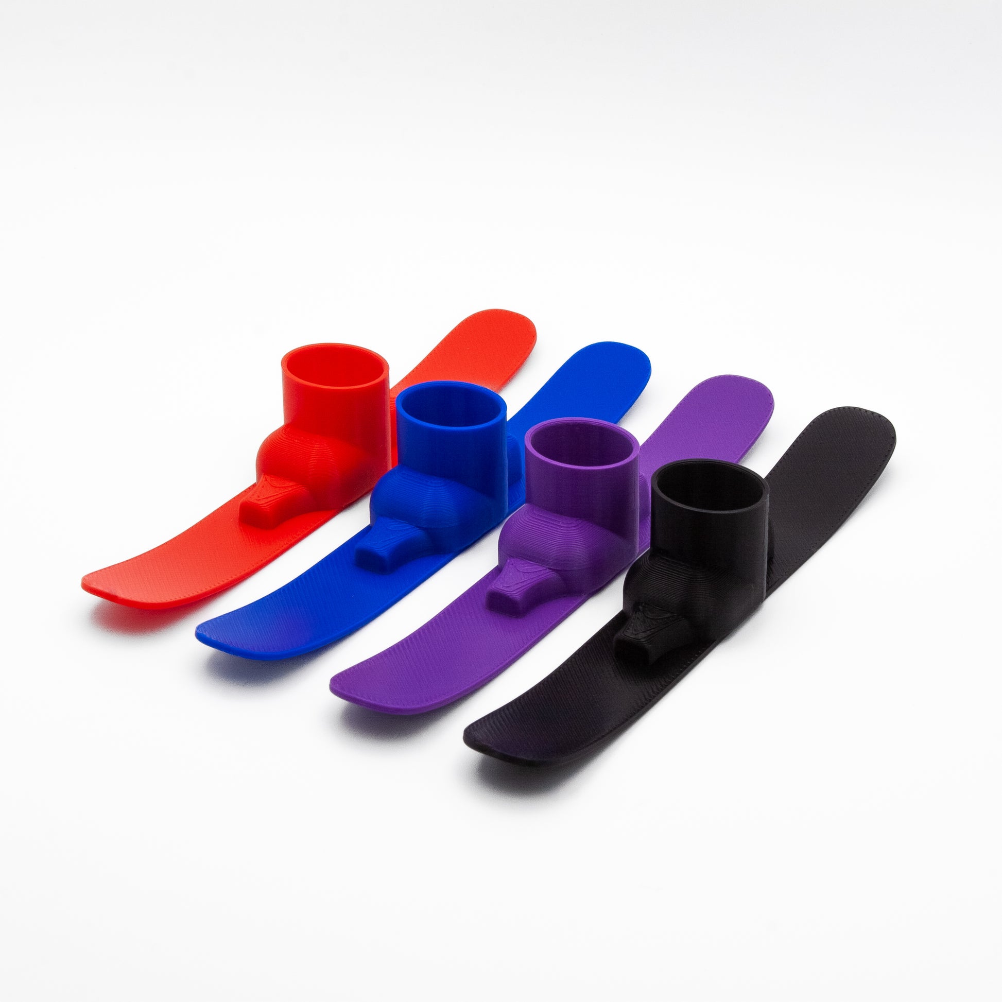 SlideofHand Finger Skis Red, blue, purple, and black with white background
