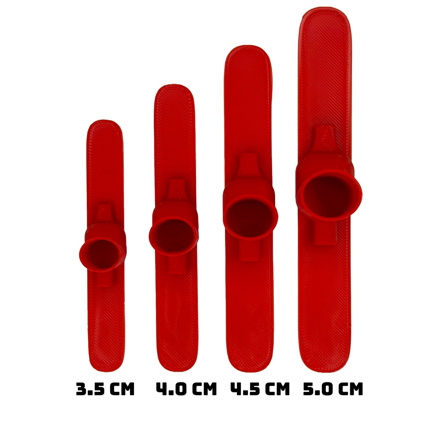 SlideofHand Finger Skis Red top down view showing the size comparison between 4 sizes