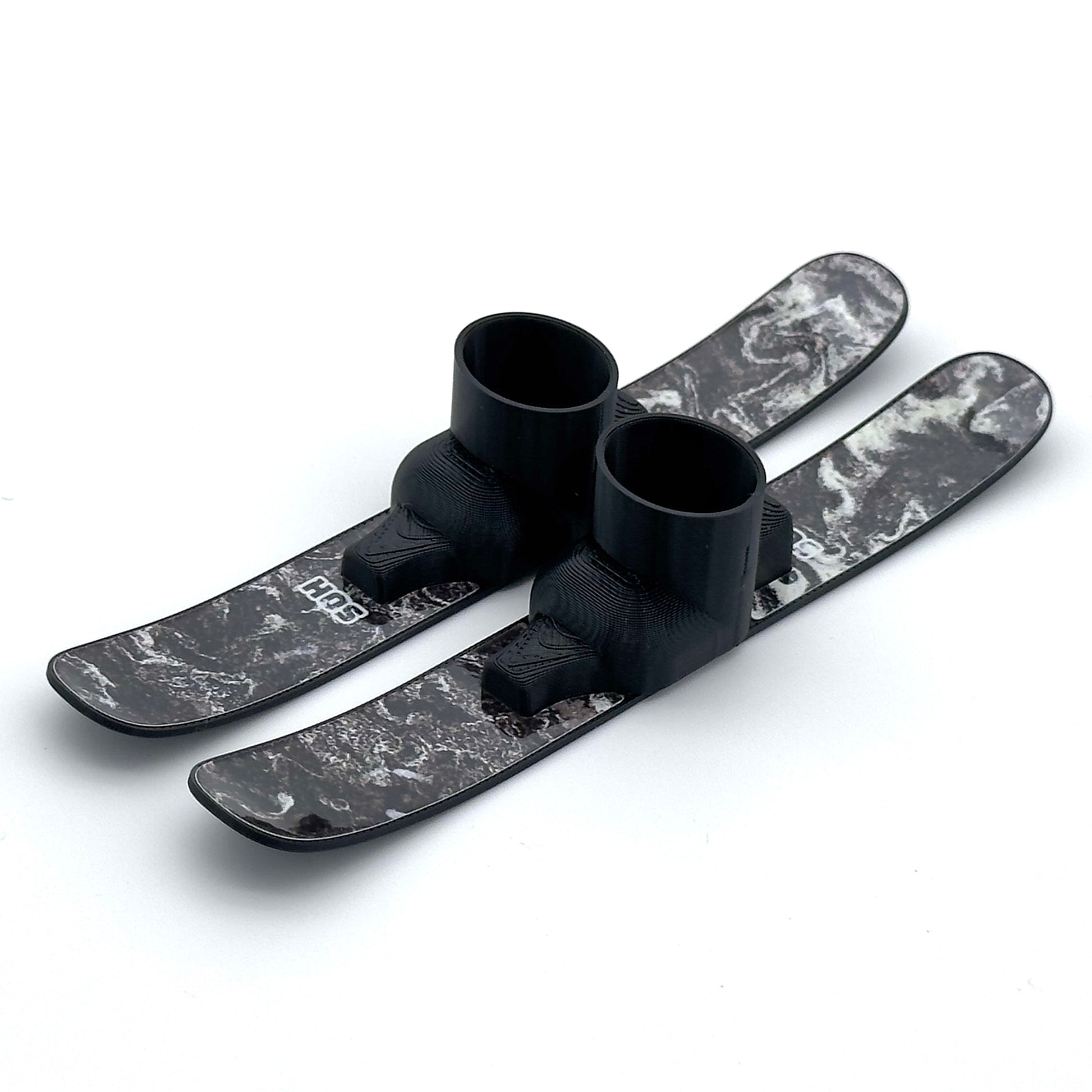 SlideofHand Finger Skis black with black and white pollen puddle graphic on a white background