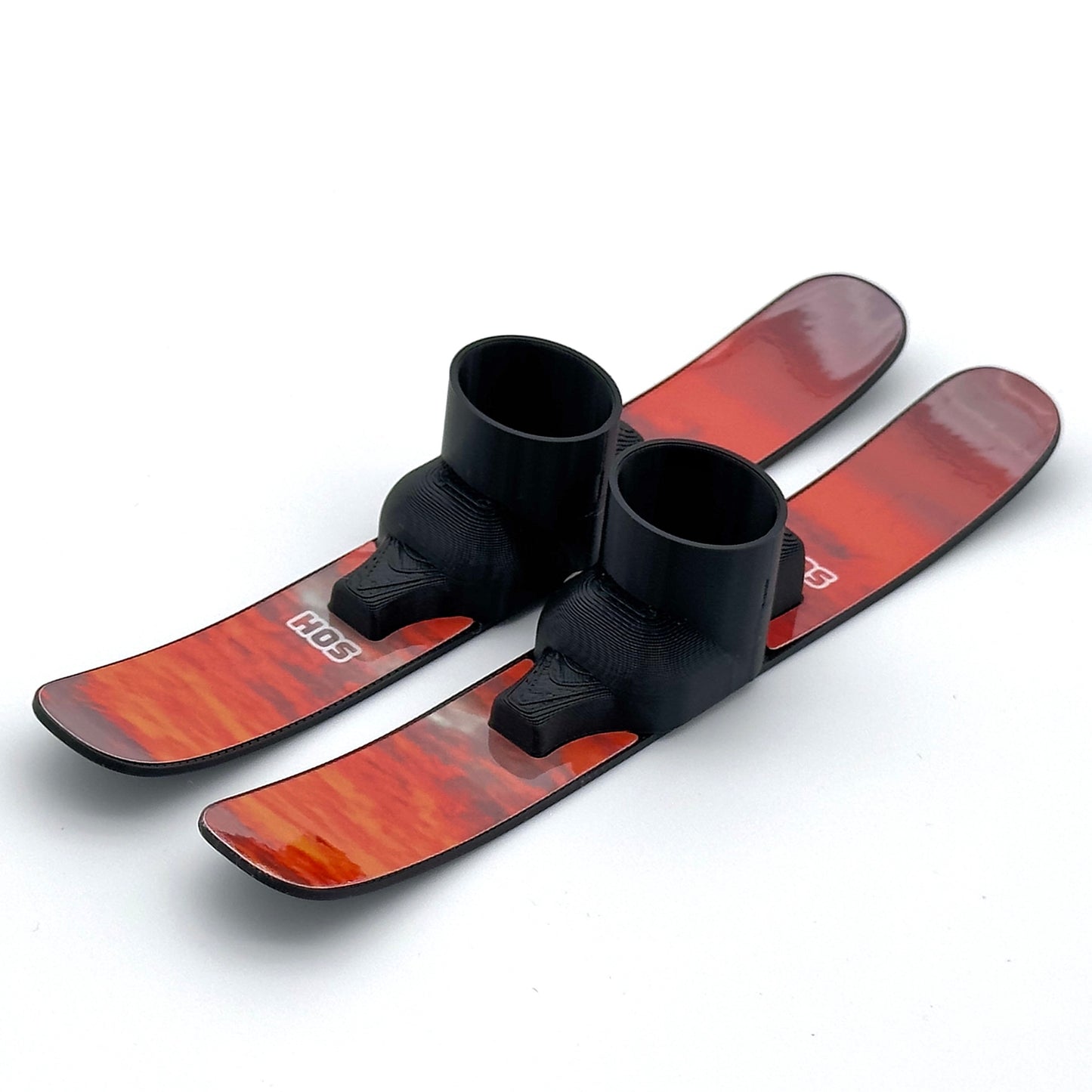 SlideofHand Finger Skis black with red sunrise graphic on a white background