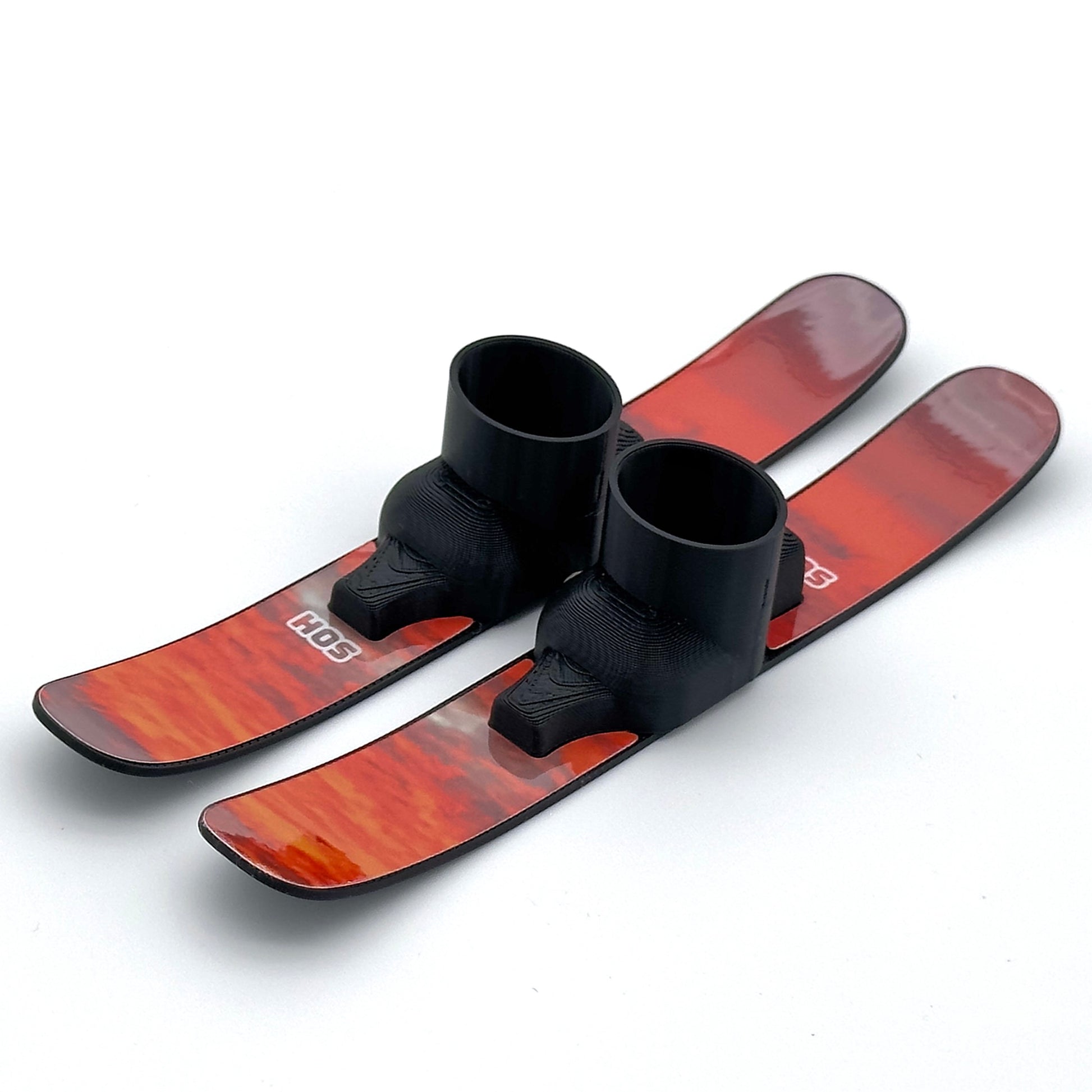SlideofHand Finger Skis black with red sunrise graphic on a white background