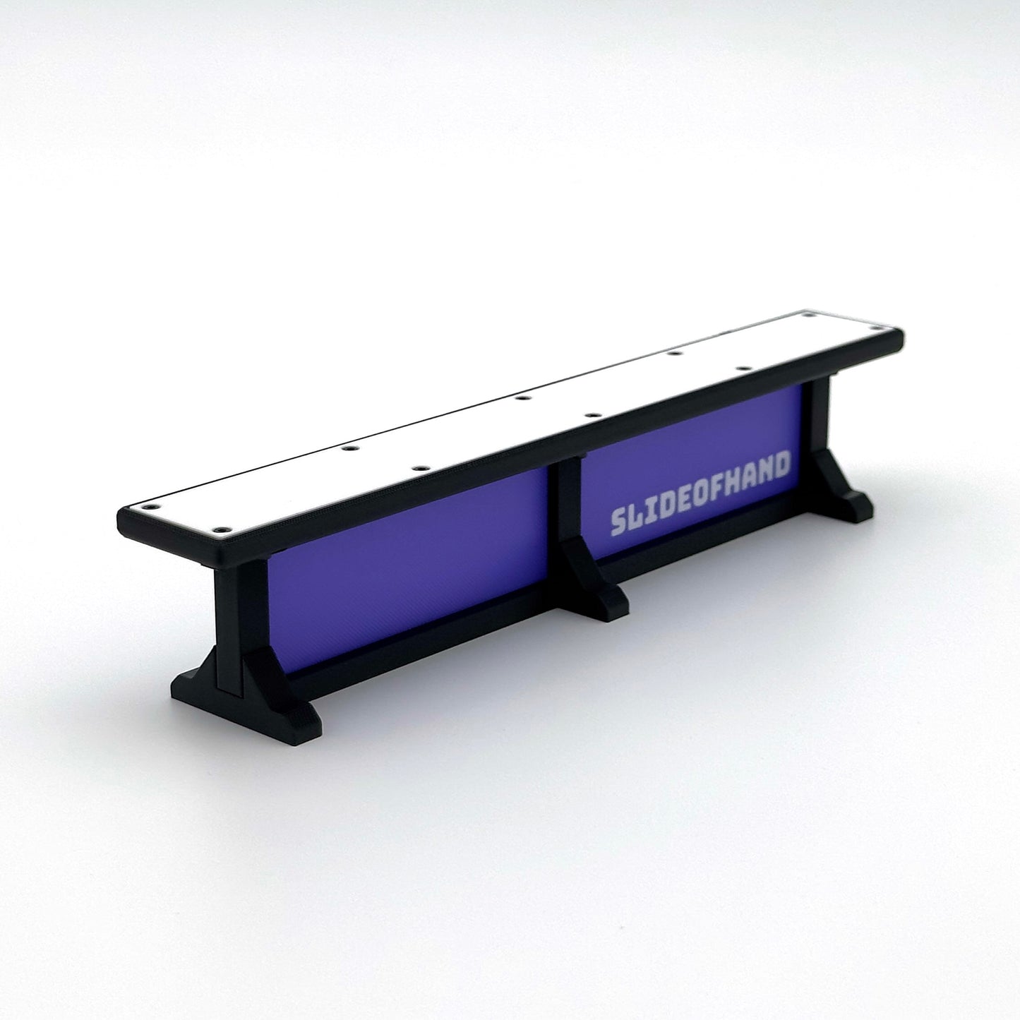 SlideofHand Finger Ski and Snowboard Box rail purple with white background